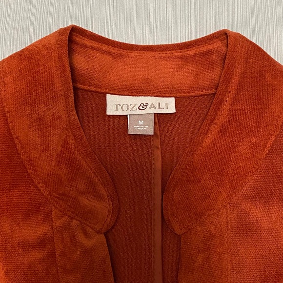 Women's Velveteen Rust Orange Military Jacket M Heritage Boho Retro Old Money - Picture 4 of 14